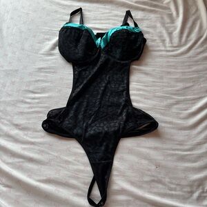 Black and Teal Lingerie Bodysuit